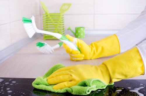 Low-moisture carpet cleaning in a corporate environment